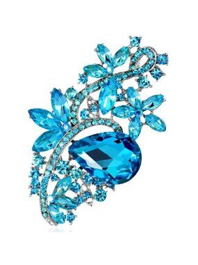 Rhinestone Cluster Brooch Light Blue Glass Silver Tone